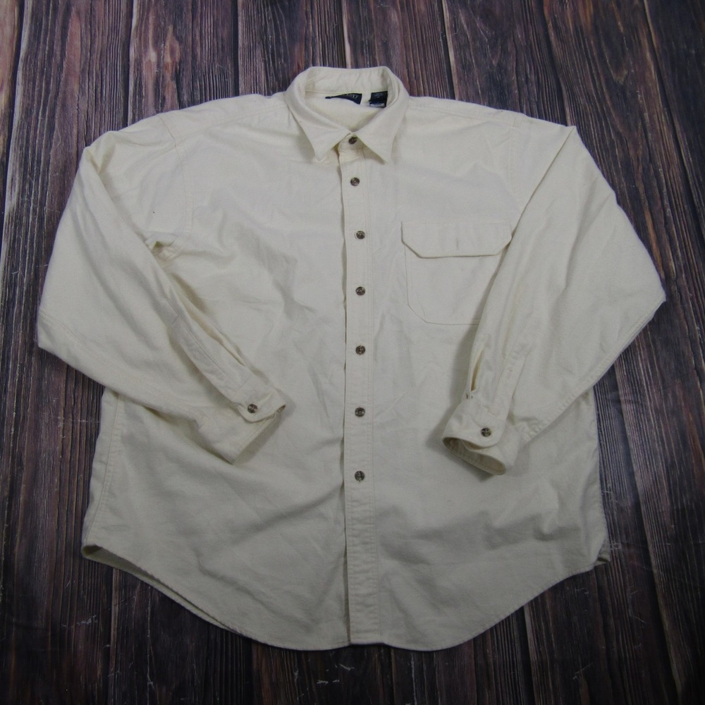Lands End‎ Mens Size XL White Flannel Button Up Shirt Long Sleeve USA Vintage